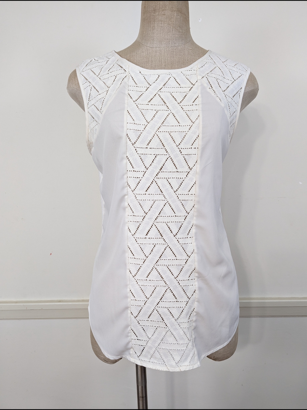 Banana Republic White Eyelet-Panel Top With Soft Knit Back